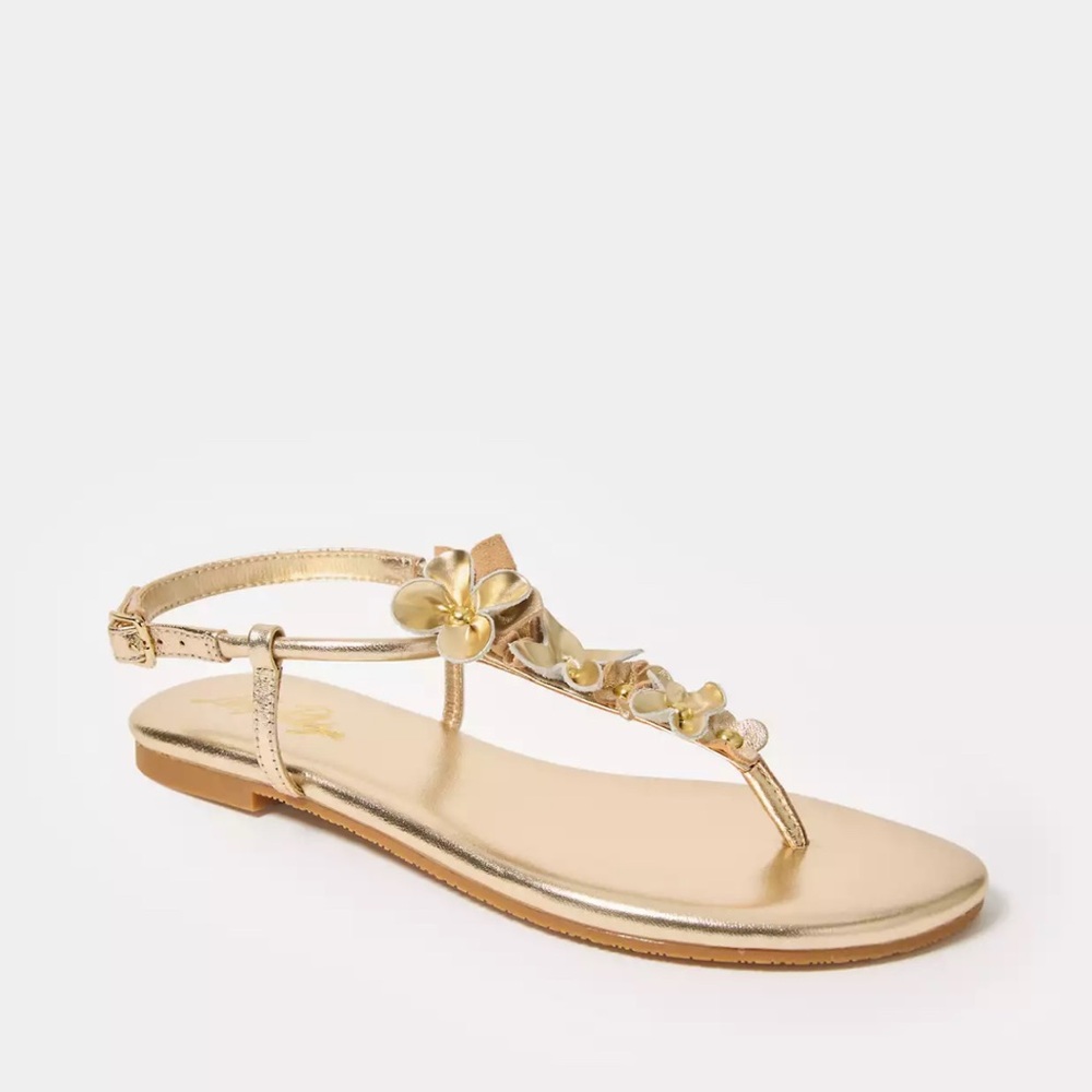 Lilly Pulitzer Metallic Gold Sandals with Floral Design